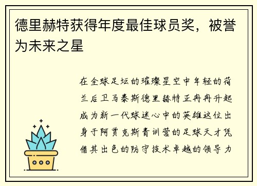 德里赫特获得年度最佳球员奖，被誉为未来之星